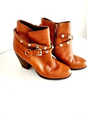Guess Cognac Leather Studded Ankle Booties